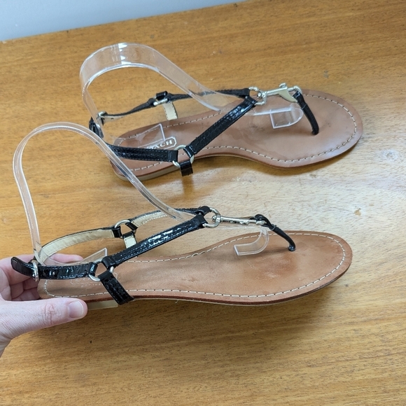 Vintage Coach Black Patent Leather Buckle Sandal Quiet Luxury Minimalist - Picture 1 of 15